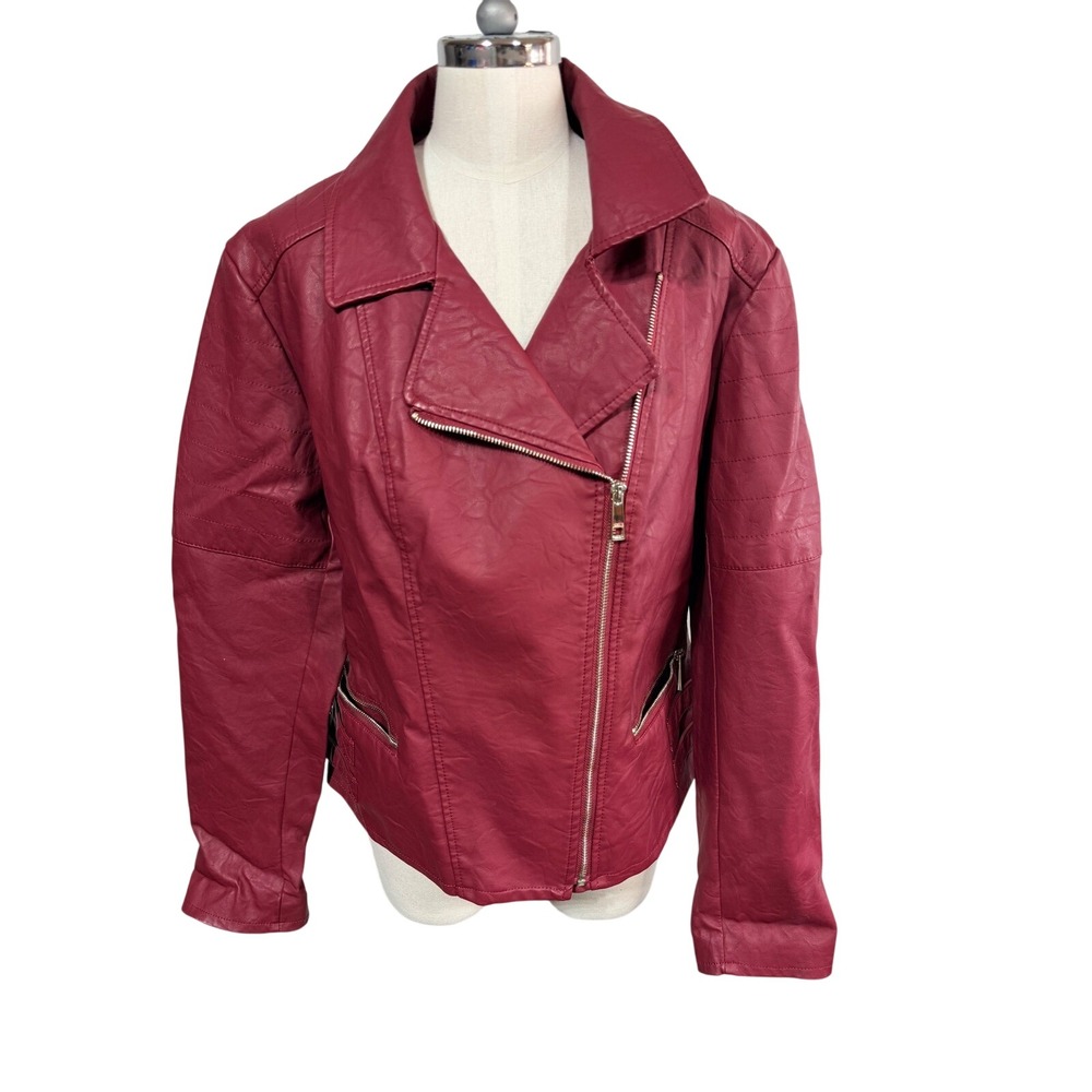 a.n.a Jacket Moto Faux Leather Women's XL Red Edgy 90s Streetwear Y2K Biker